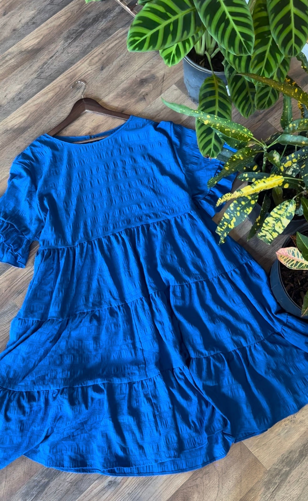 BOLD BLUE RUFFLE DRESS (2X)