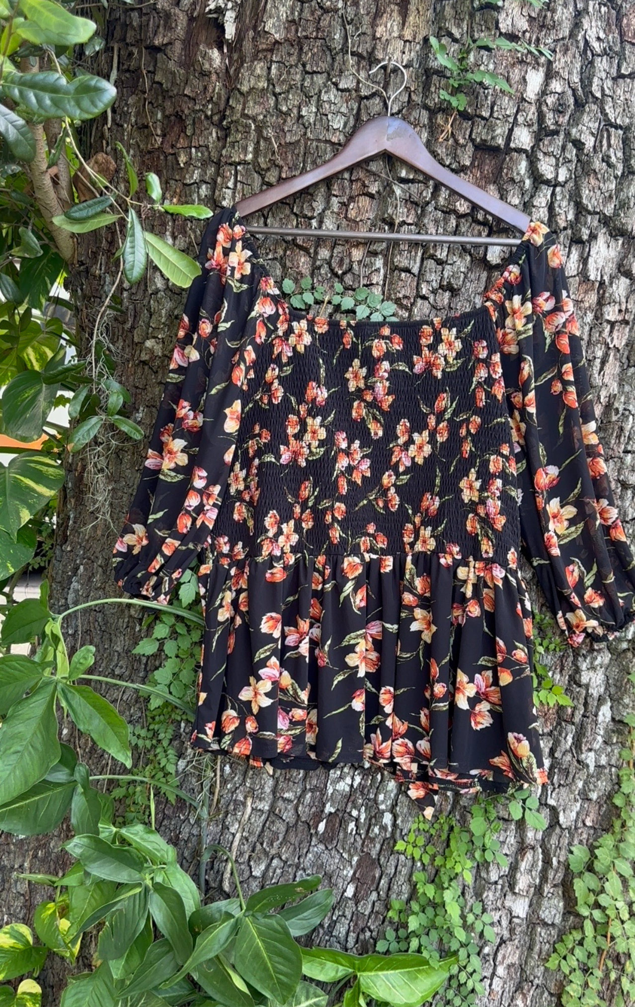 Black Floral Blouse (2X/3X)