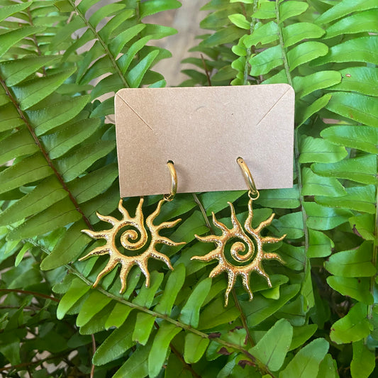 Gold Spiral Sun Earrings