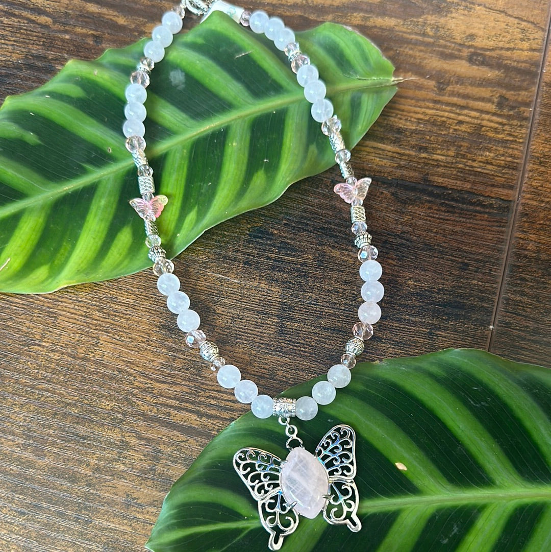 ROSE QUARTZ BUTTERFLY NECKLACE