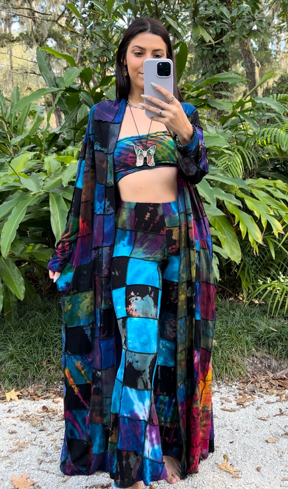 LONG PATCHWORK TIE DYE KIMONO CARDIGAN