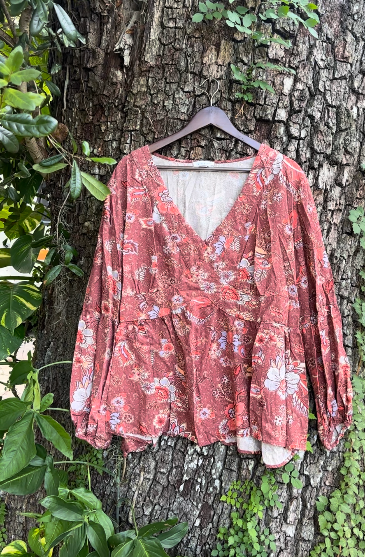 Maroon Floral Blouse (2X/3X)