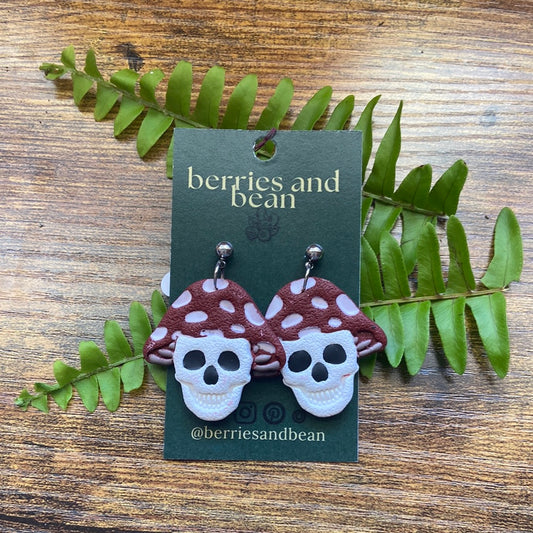 Skull Mushroom Clay Earrings