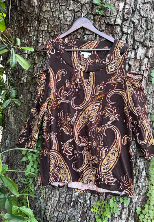 Brown Paisley Blouse (LARGE)