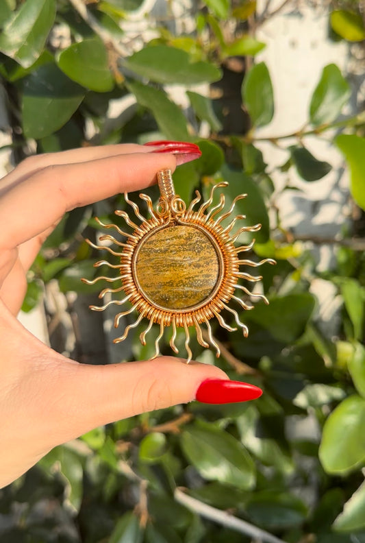 OCEAN JASPER SUN WIRE WRAPPED PENDANT