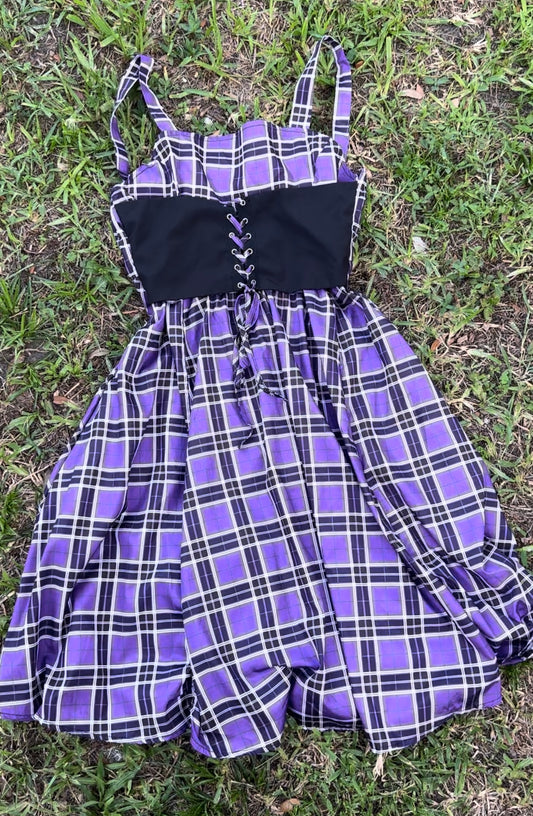 Purple/Black Plaid Corset Dress (LARGE)