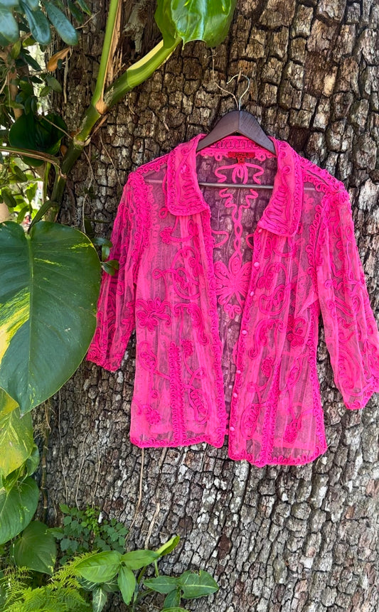 JONI B PINK LACE BLOUSE (SMALL/MEDIUM)