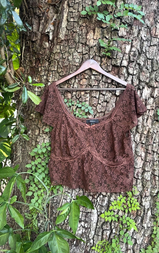 Brown Lace Crop Top (1X)