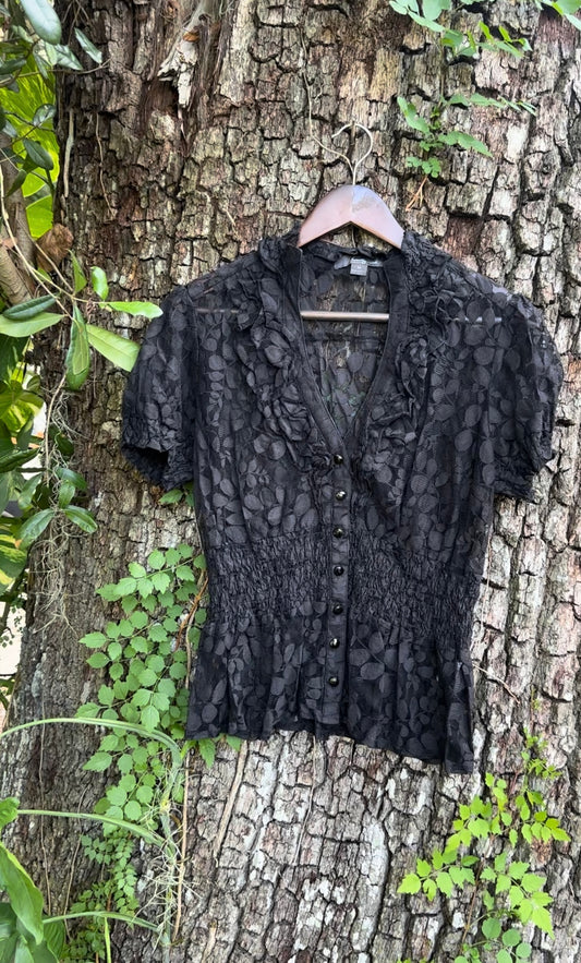 Black Floral Lace Blouse(MEDIUM)