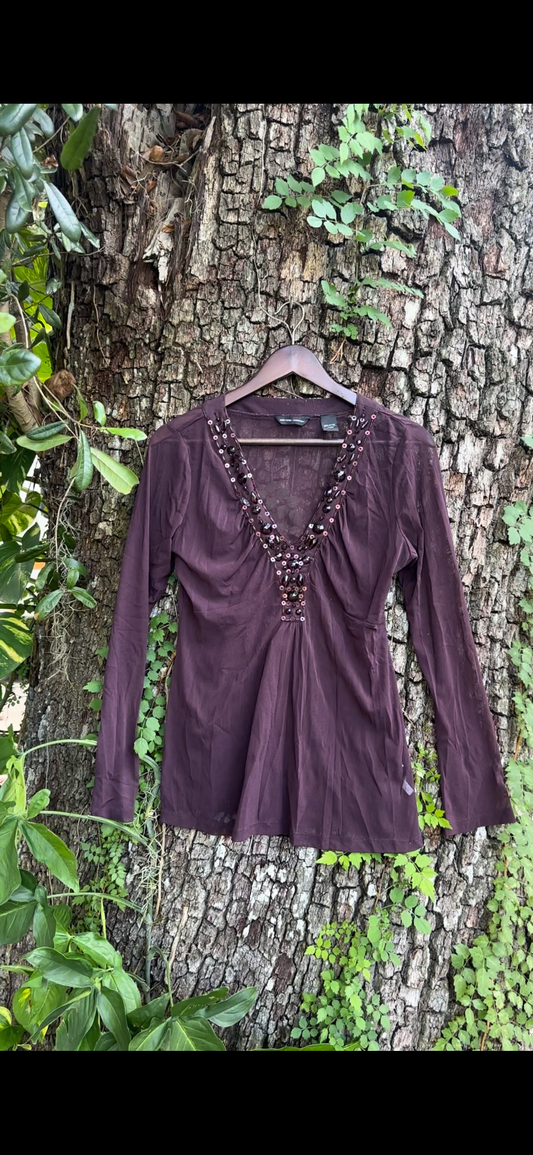 Y2K Vintage Beaded Sheer Purple Top (MEDIUM)