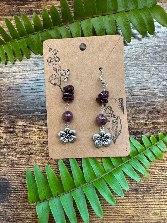 STRAWBERRY QUARTZ AND GARNET FLOWER EARRINGS